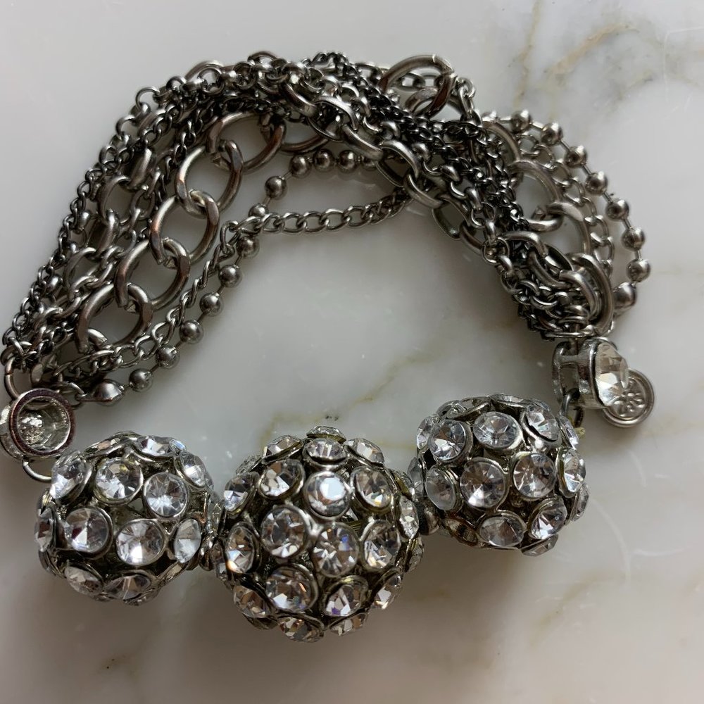 Silver tone bracelet and rhinestone/glass
